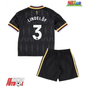 Aston Villa Victor Lindelof #3 Segunda Equipación Niños 2026-27 Manga Corta (+ Pantalones cortos)